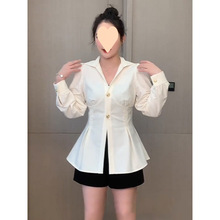 韩系领白色高级感通勤衬衫女装春秋新款宽松气质收腰显瘦上衣潮