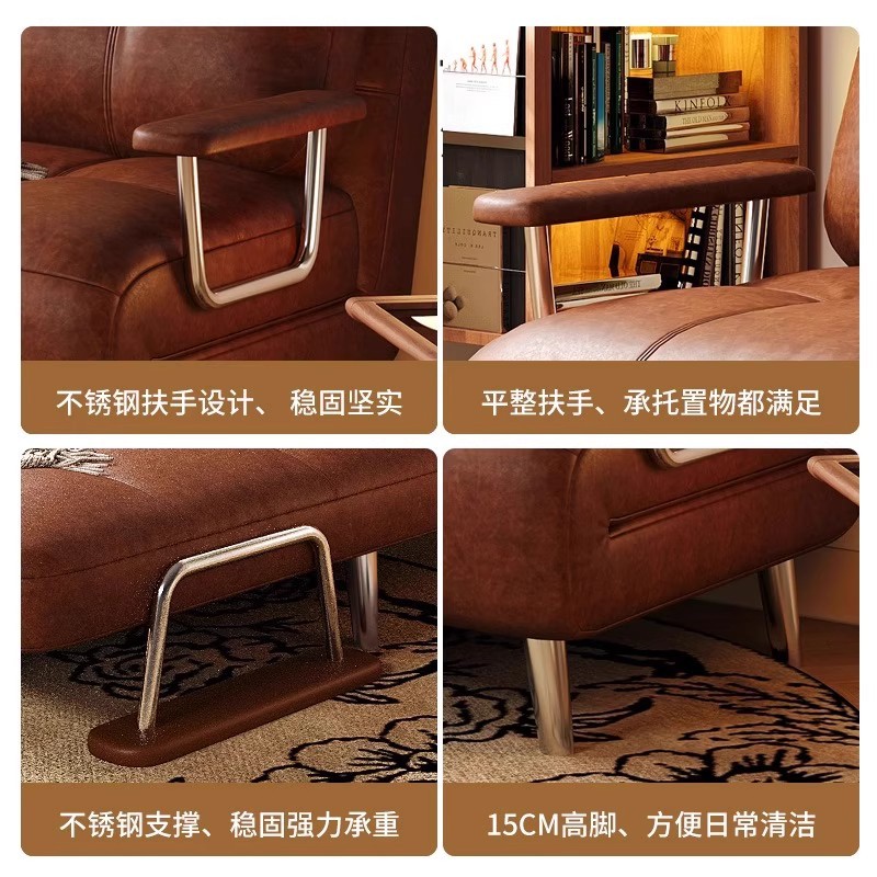 Medieval Style Sofa Bed Foldableable Dual-Purpose Retro Small Apartment Oil Wax Leather Sofa Chair 2025 New Lazy Sofa 4