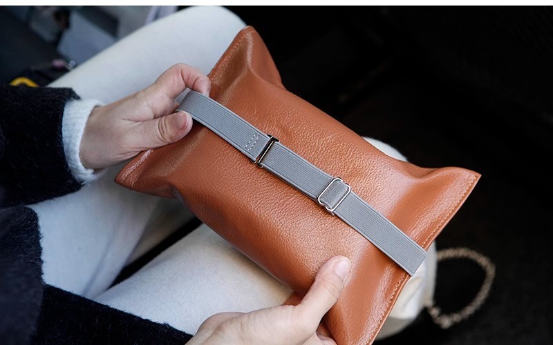 Leather Tissue Box Leather Tissue Storage Car Tissue Box Creative Seat Strap Car Hanging Tissue Paper