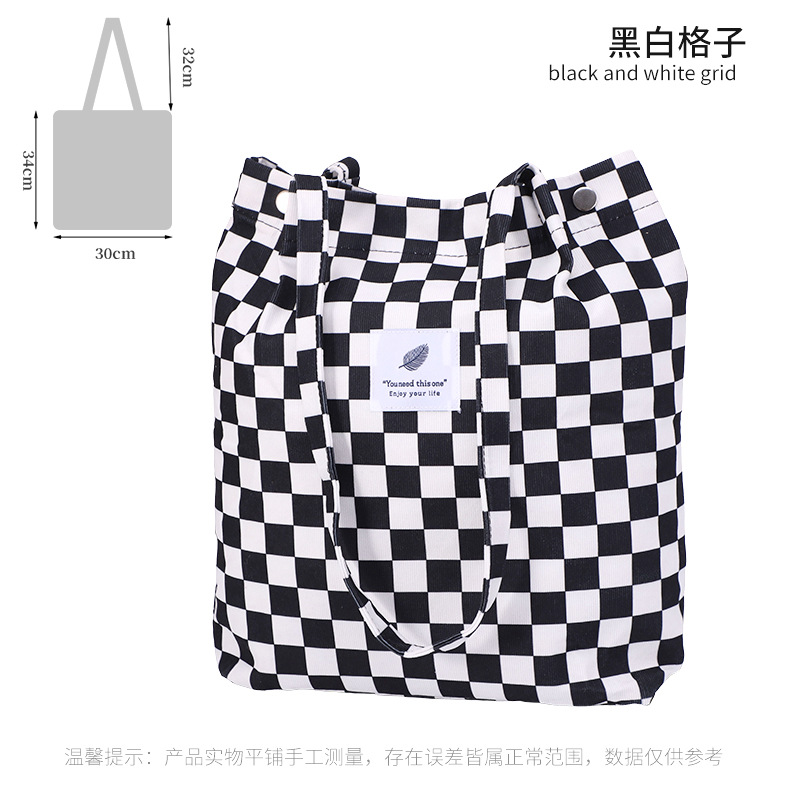 Bolso de lona de pana simple estilo ins Bolso de lona con doble hombro Bolso de almacenamiento de viaje Bolso femenino Bolso de hombro