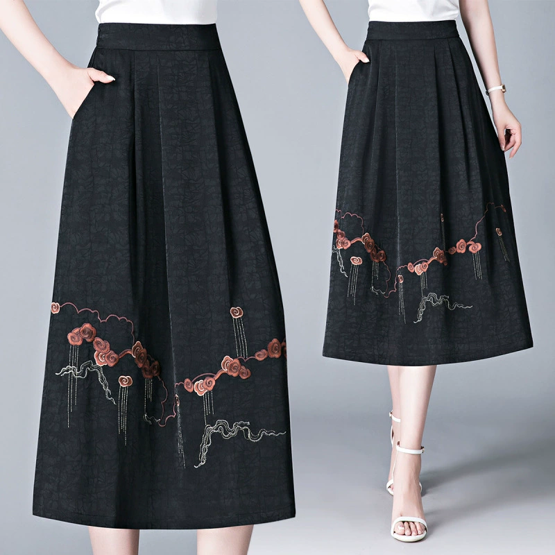 Xiangyun пряжа юбка бюст женский новый китайский стиль мама платье с вышивкой на высокой талии 2024 новый летний минус возраст