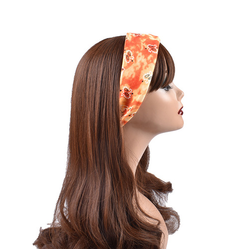 Spring and Summer Korean Version Polyester 53cm*53cm Small Square Ribbon Headband with Cashew Tie-Dye Scarf for Women