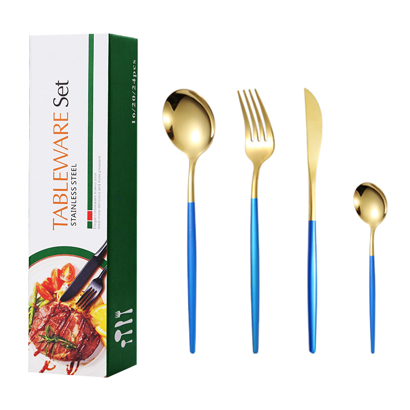 Juego de vajilla de comida occidental de acero inoxidable portugués transfronterizo Juego de 24 piezas Cuchillo, tenedor, cuchara, postre, tenedor, cuchara, regalo