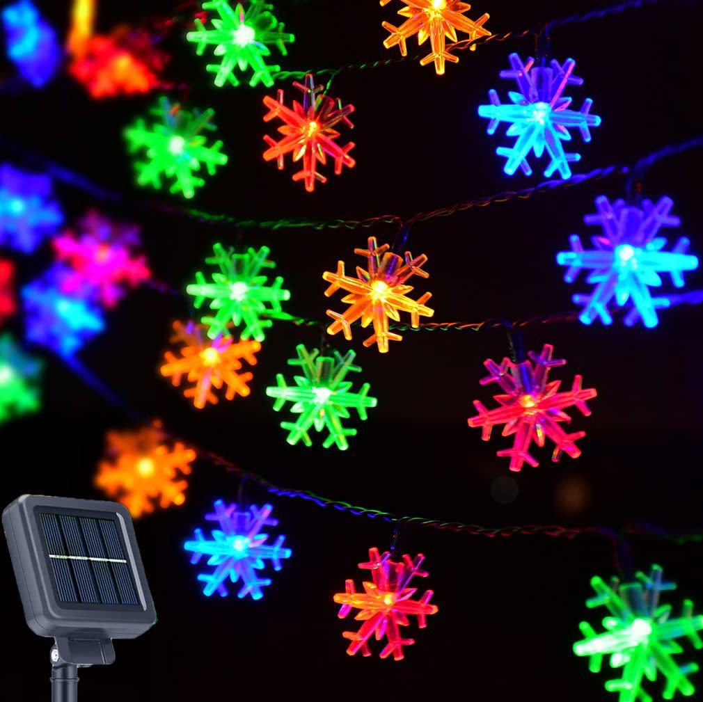 Amazon Venta caliente solar copo de nieve luz cadena 30led luces de colores Navidad Festival patio luces decorativas al aire libre impermeable