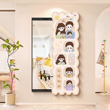 奶油风隐藏式全身镜穿衣镜挂画玄关装饰画一家三口推拉式镜子画