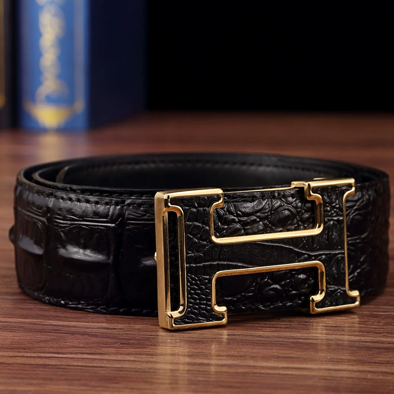 Men's leather universal belt stainless steel, crocodile, genuine leather