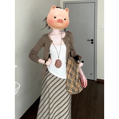法式高级感条纹连衣裙子女早秋季2025新爆款小个子穿搭一整套长裙