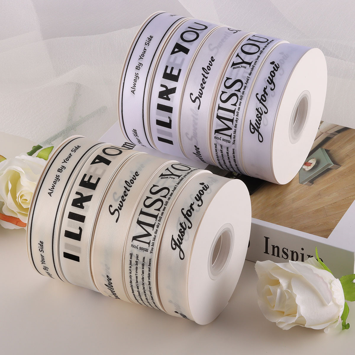 2.5CM Flower Bouquet Packaging Ribbon Letter Flower Shop Ribbon Material Wholesale Cake Box Ribbon Band Custom Logo