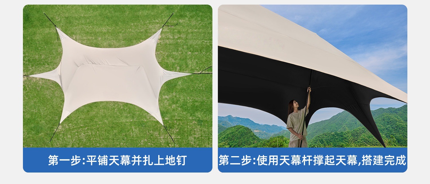 Canopy tent with thickened black sunscreen coating for outdoor shade, wind and rain protection, camping equipment for camping and picnics