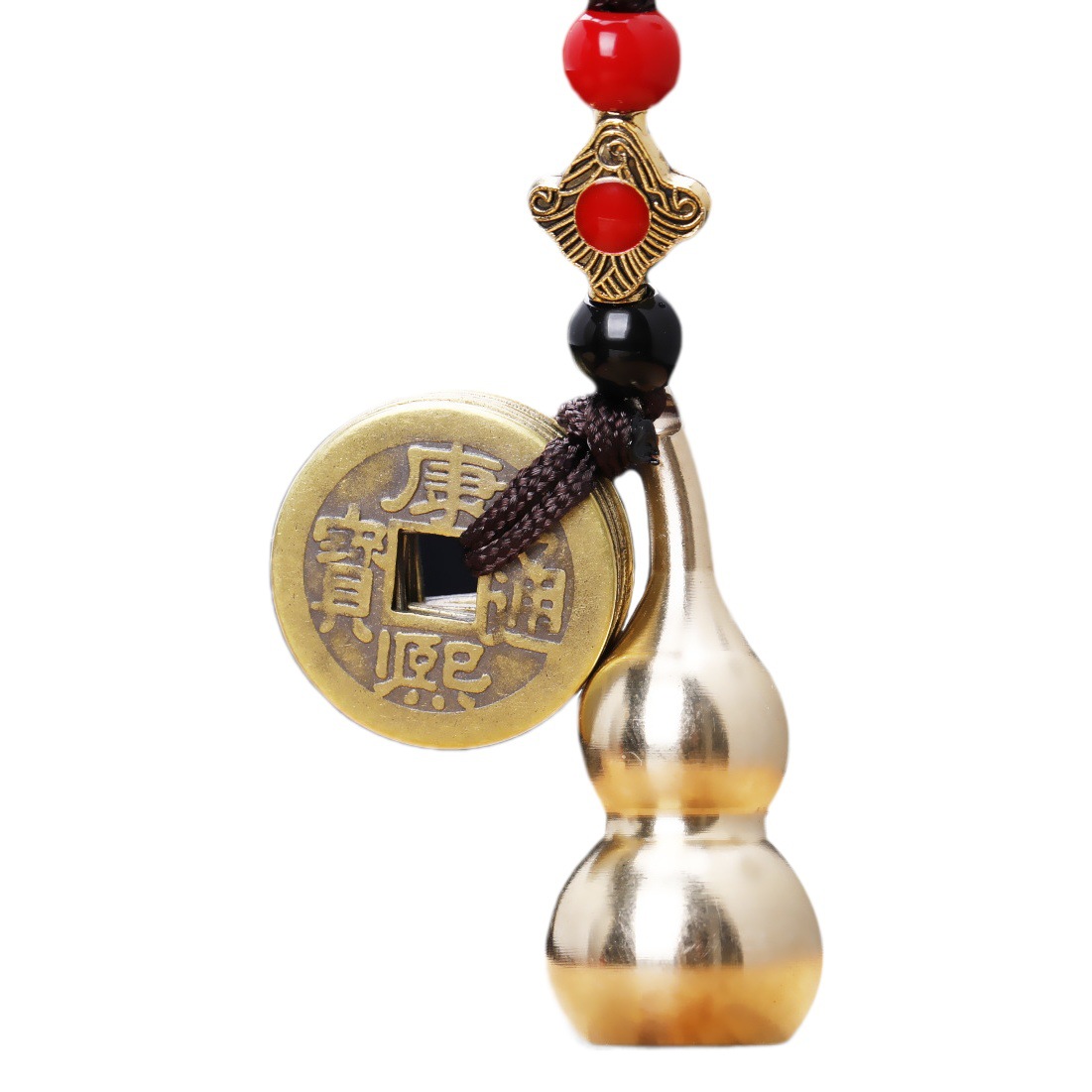 Copper Gourd Five Emperors Money Keychain Pure Brass Large Hollow Gourd Running Jianghu Pure Copper Keychain Pendant