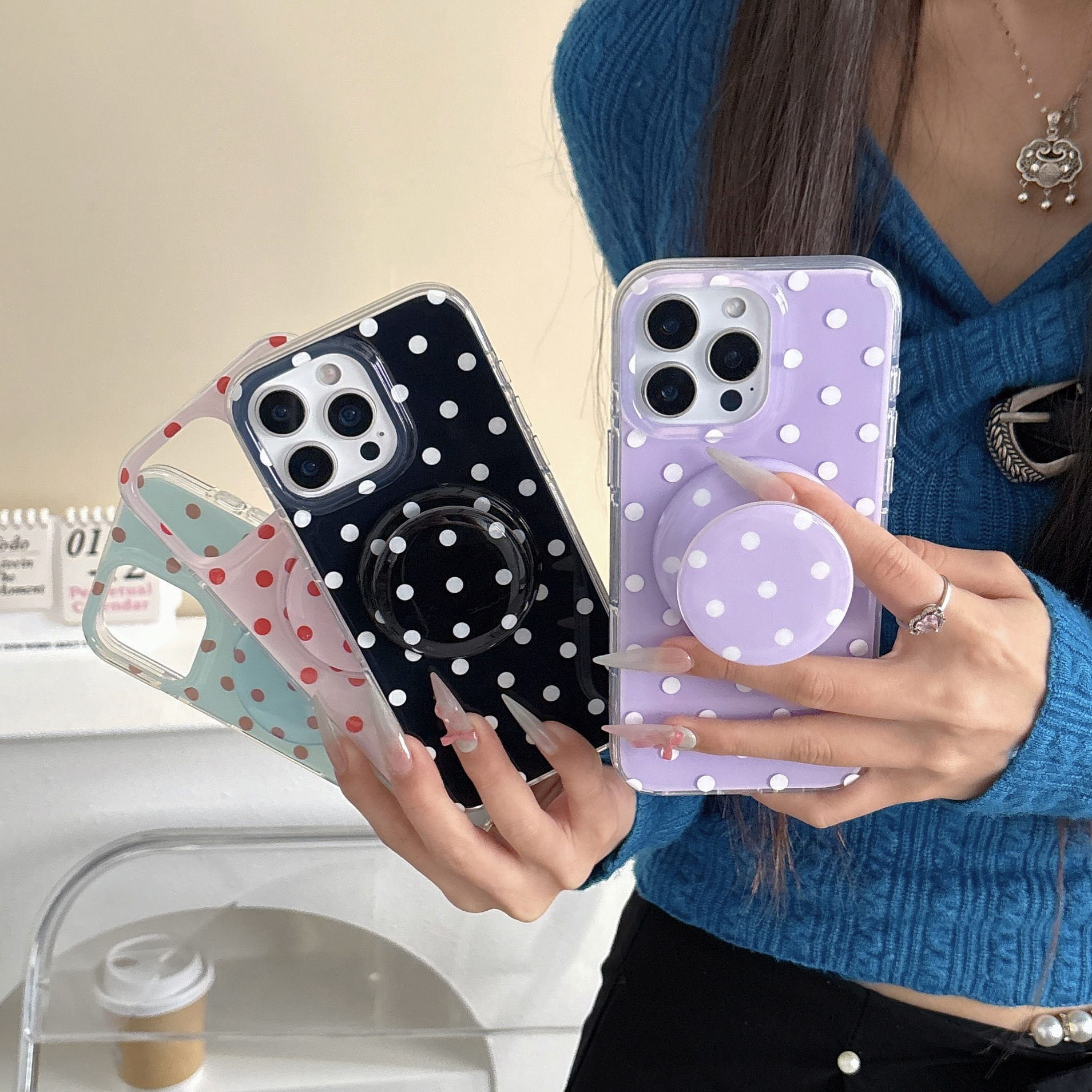 小清新波点适用iPhone17pro苹果16promax手机壳15p磁吸支架保护套