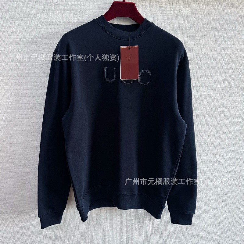 G Brand New Model 25Fw High-Quality 380g Navy Blue Sequin Embroidered Letter Crewneck Sweatshirt Unisex Loose Fit G Brand New Model 25Fw High-Quality 380g Navy Blue Sequin Embroidered Letter Crewneck Sweatshirt Unisex Loose Fit