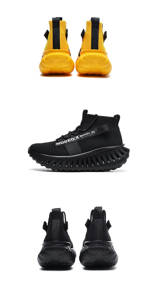 Giày chạy bộ nam cổ cao đế dày dệt kim co giãn, giày thể thao nhẹ đệm êm — obsidian đen, ánh nắng vàng chi tiết 18