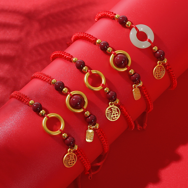 new chinese style round peace buckle red rope bracelet handmade woven jin gang knot birth year imitation cinnabar girlfriends red hand strap