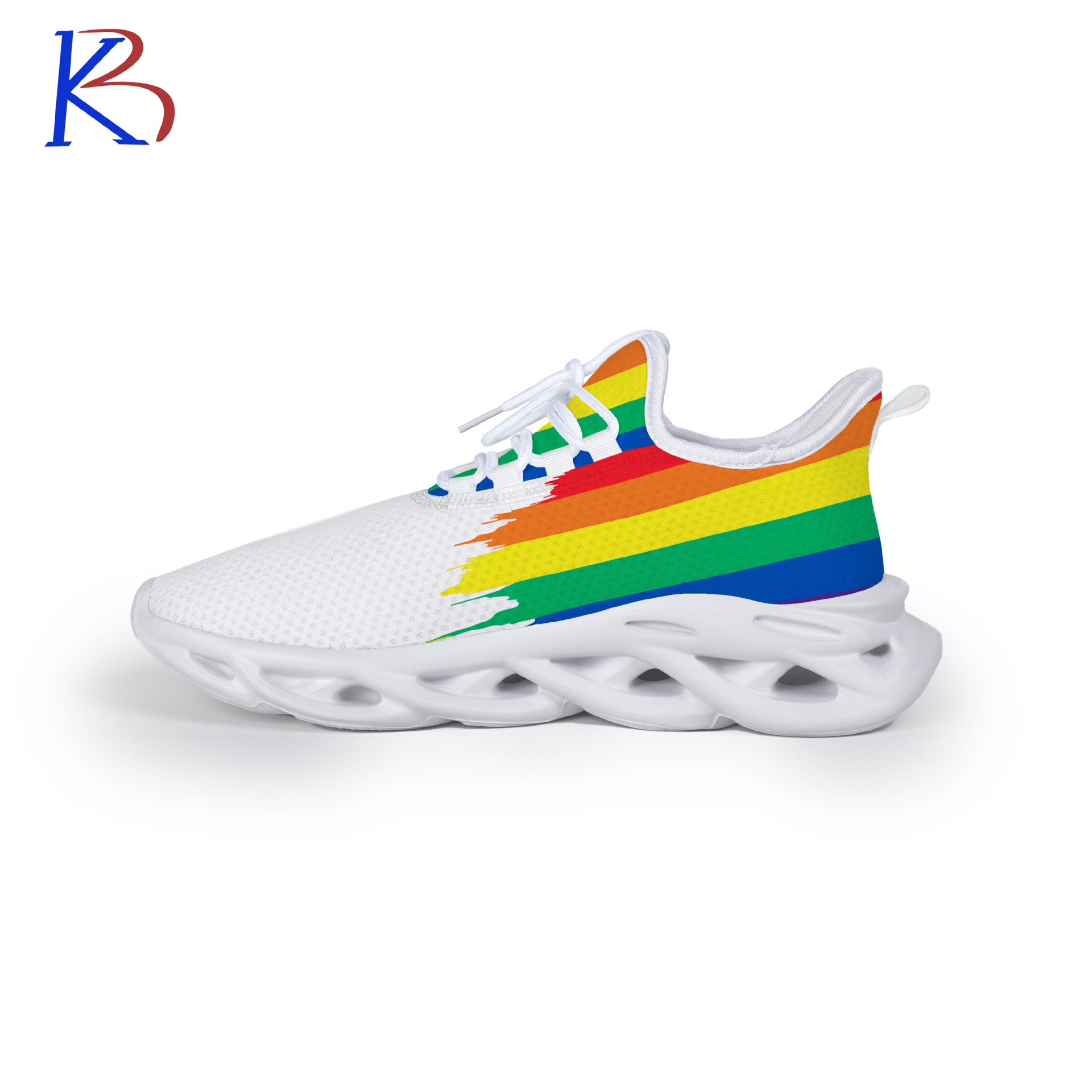 Cross-Border Men's Rainbow Design Running Shoes, Fly-Knit Mesh Breathable Sneakers, Unisex Tennis Blade Print