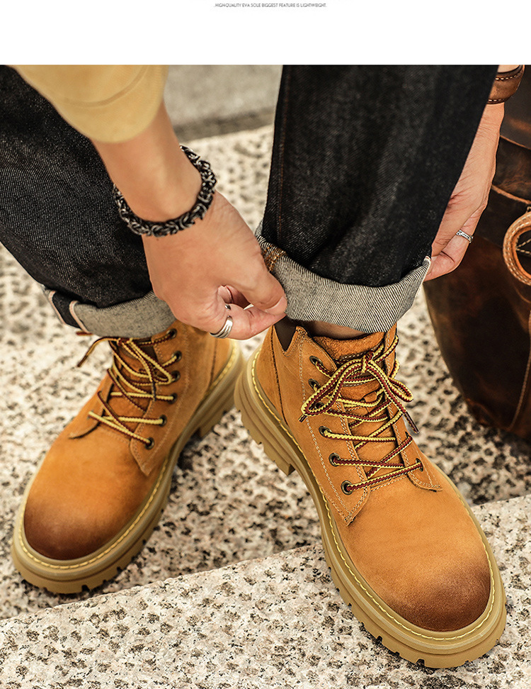 Pánské vysoké pracovní boty, podzimní boty, velké žluté boty, boty s velkou špičkou, párové boty_voghion.com