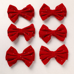 新年喜慶系列水鑽絲絨紅色蝴蝶結DIY手工公主髮飾服裝輔料配件