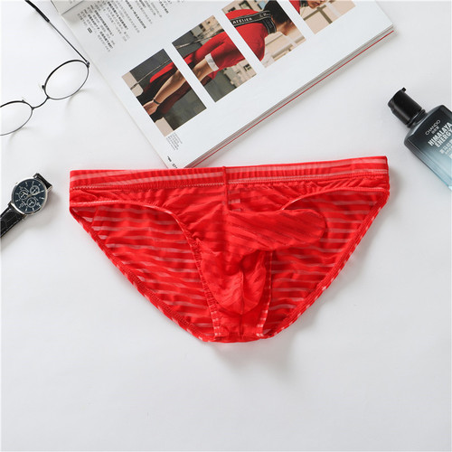 Men's jj set sexy striped mesh underwear thin breathable summer fully transparent sexy lace underwear briefs
