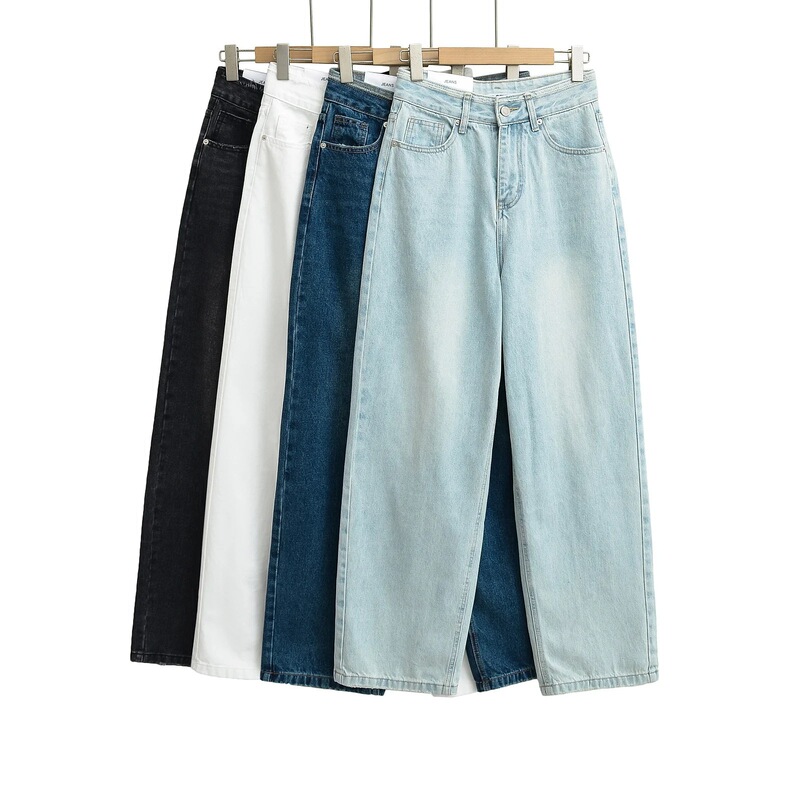 2025 Spring and Autum New Women's American Retro Washed Distressed Wide-Leg Pants Loose Jeans High-Waisted Straight Long Style 2025 Spring and Autum New Women's American Retro Washed Distressed Wide-Leg Pants Loose Jeans High-Waisted Straight Long Style