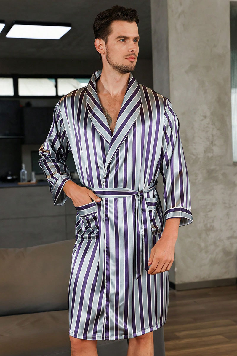 men's summer silk bathrobe pajamas men's summer thin ice silk pajamas plus size bathrobe home clothes_voghion.com