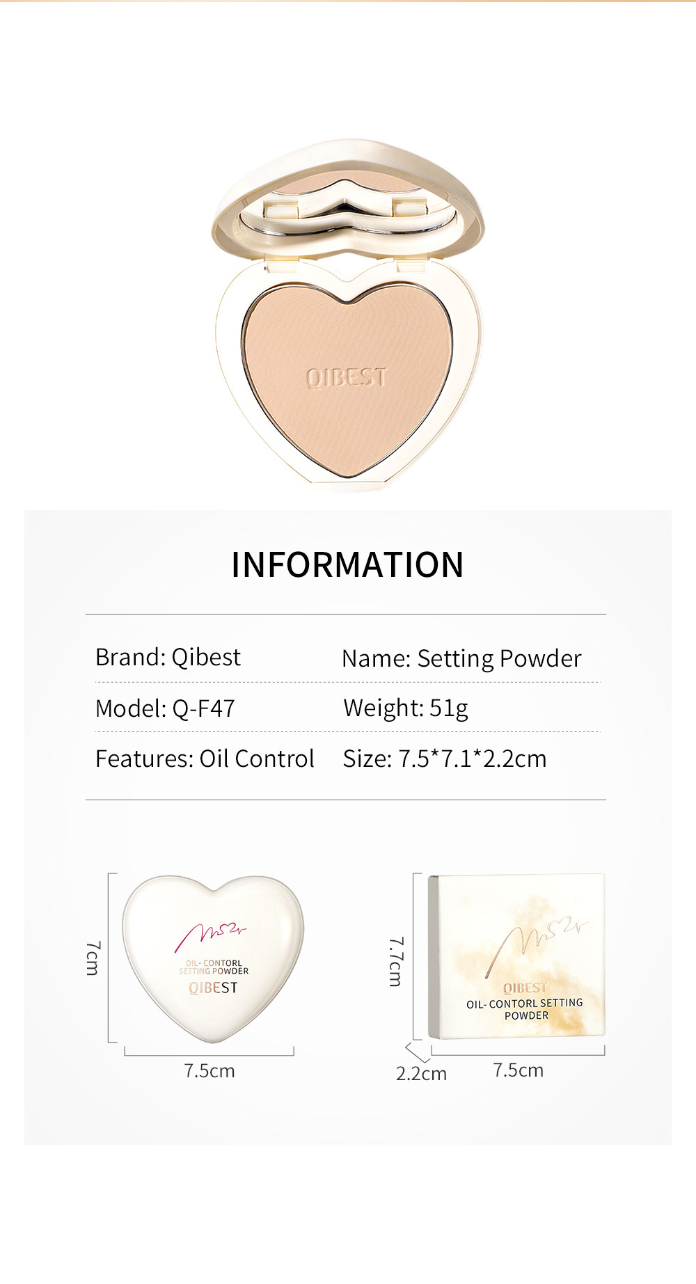 Carina QIBEST poudre de beauté tridimensionnelle naturelle en forme de coeur correcteur imperméable éclaircissant peau maquillage nu_voghion.com