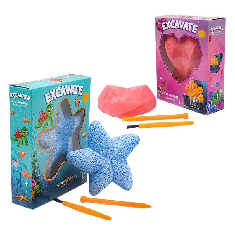Cross-border New Cartoon Digging Gem Archaeology Children's Educational Toys diy Mermaid Digging Treasure Blind Box Gypsum