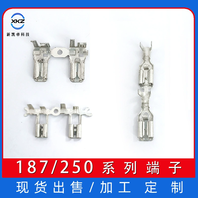 Клеммный блок типа «флажок» 6.3, прямой штекер с замком, 4.8, непрерывный клеммный блок, латунь, медь, оловянное покрытие, 250, имитация клеммного блока типа «флажок» 187