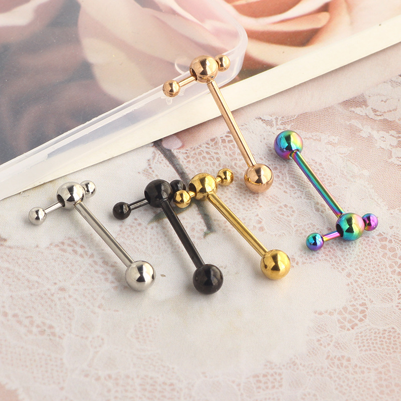New Rose Gold Heart Tongue Nail Stainless Steel Hollow Ball Hammer Tongue Ring Body Piercing Jewelry detail image 12