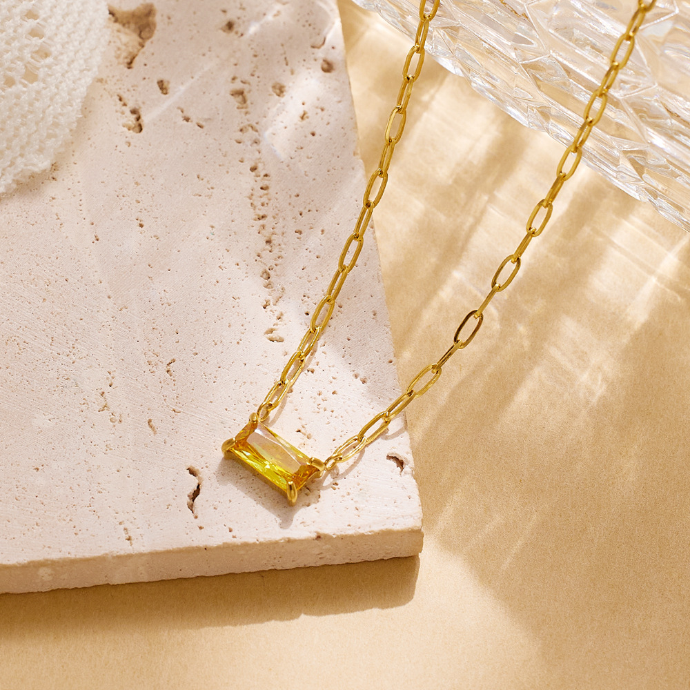 12g Weight Real Gold Plated Plating Material Zircon Inlay Material Necklace Classification 1 Piece Quantity Daily, Street Occasion 304 Stainless Steel Material Rectangle Pattern Women's Gender IG Style, Simple Style Style Waterproof Non Tarnish, Inlay Craft Real Gold Plated Rectangle 304 Stainless Steel IG Style Simple Style Waterproof Non Tarnish Necklace 12