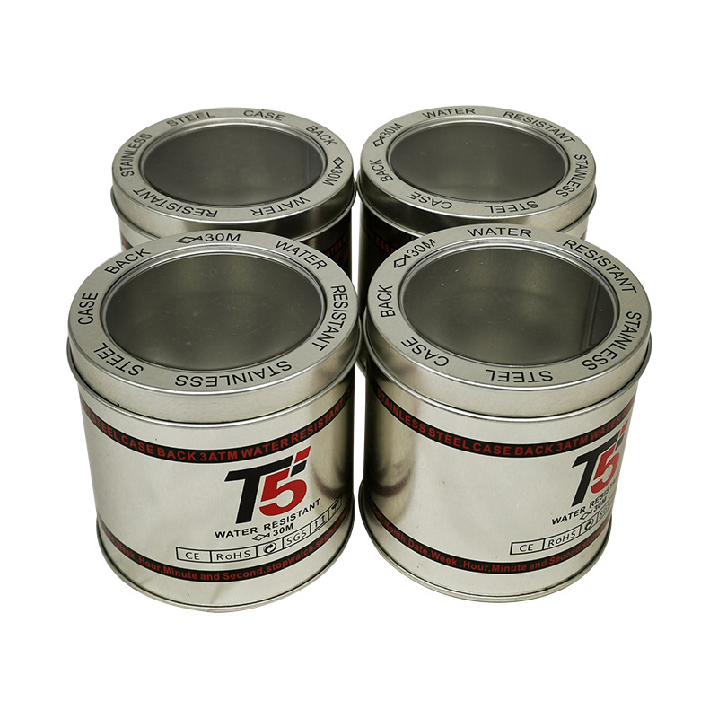 투명한 창 부티크 작은 깡통 Tinplate 창조적 인 어린이 전화 시계 금속 원통형 미니 판 선물 상자