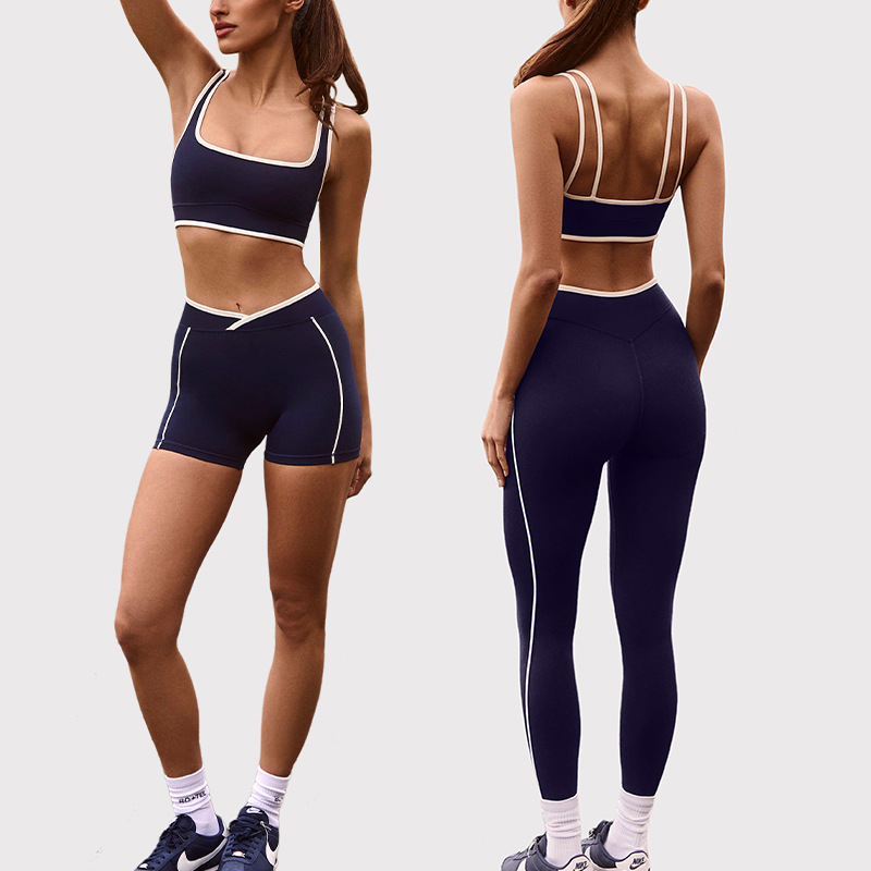 Cross-Border Butt Lift, Tummy Slimming, Chest Pad, Running Fitness Shorts, Halter Neck Sports Bra, Yoga Wear Suit for Women