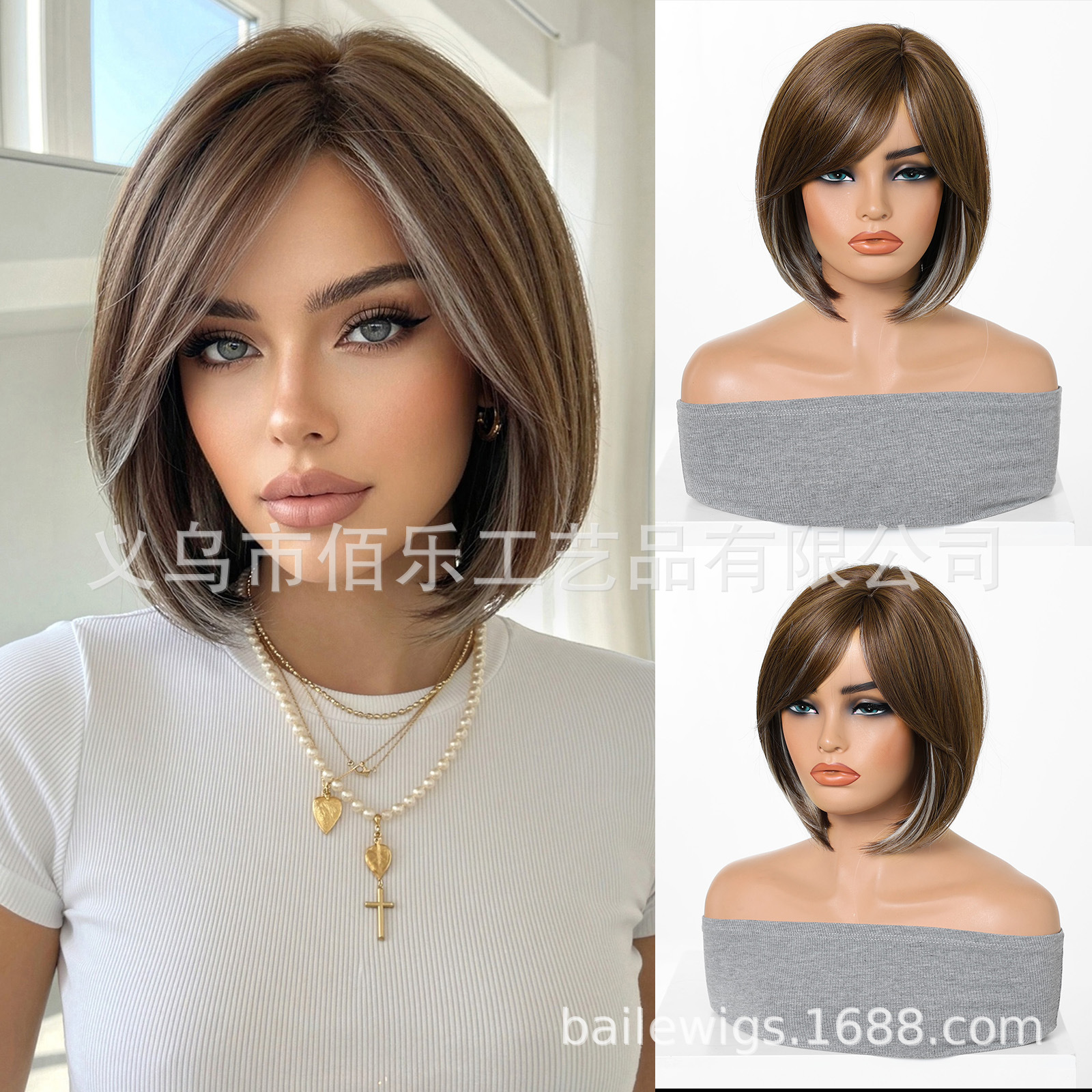 Hot sale natural marrón Bob peluca de estilo europeo y americano capa de corte transpirable intranet fuente pelucas image 12