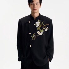 2025新中式中山装男士结婚黑色立领西装外套高端订婚新郎中式礼服