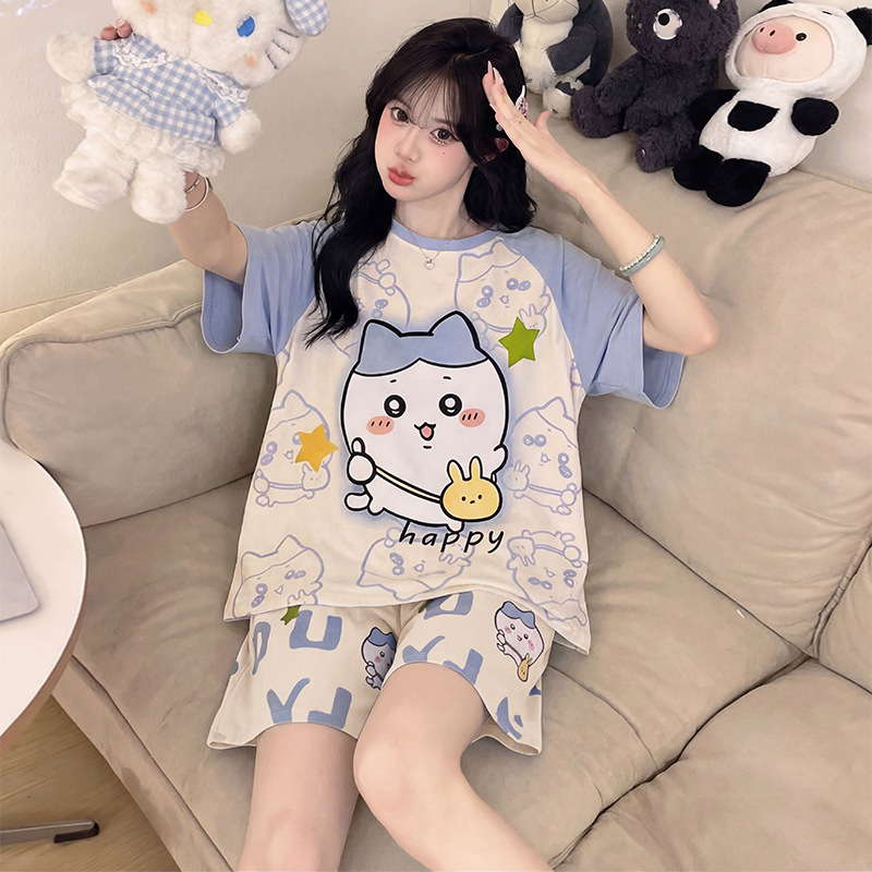 Pajamas for Women, Summer Cartoon Cute Short-Sleeved Shorts, Plus Size Loose Suit, Junior High School Student Girls' Home Clothes Pajamas for Women, Summer Cartoon Cute Short-Sleeved Shorts, Plus Size Loose Suit, Junior High School Student Girls' Home Clothes