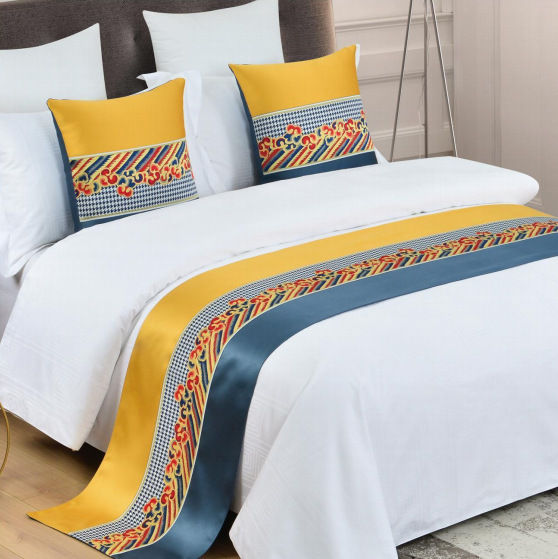 酒店床旗全滌防皺提花高檔民宿專用床上用品搭巾五星級酒店床尾巾