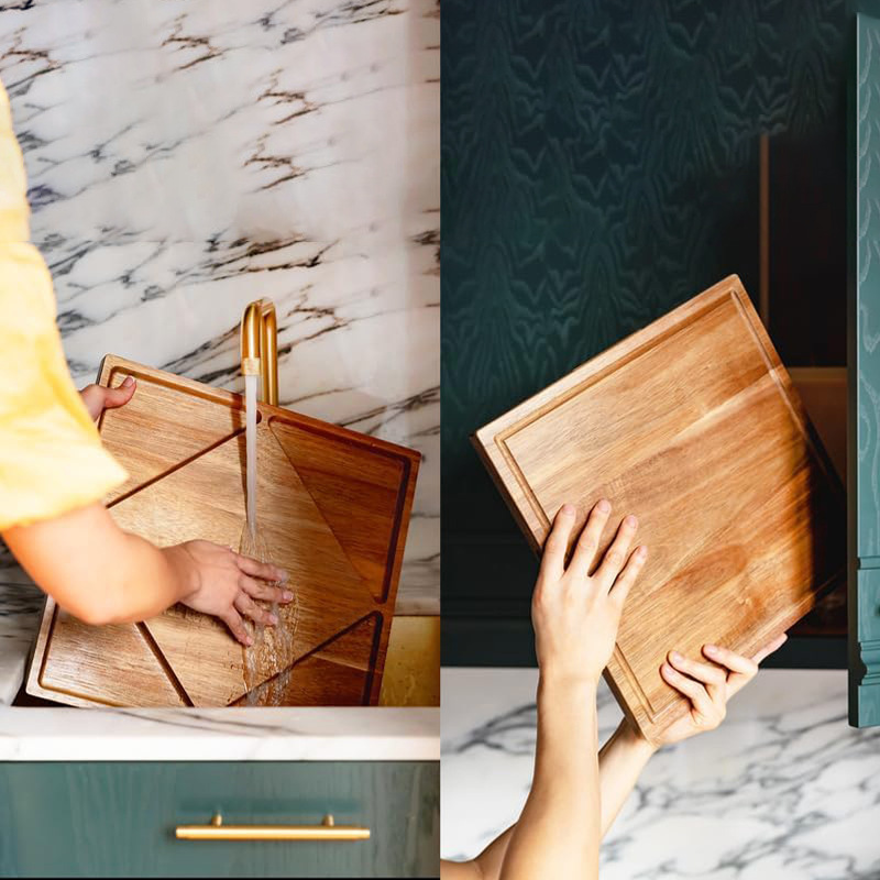 Tabla de madera para cortar verduras caseras de doble cara con fregadero de corriente tablero de mesa fruta snack bandeja de queso filete tablero de pizza