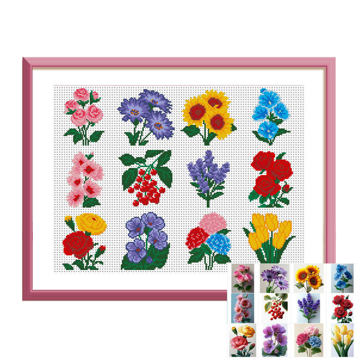 Transfronterizo caliente amazon inglés flores de bordado cruzado 12 piezas set de pequeñas piezas lindas novato bordado cruzado image 6