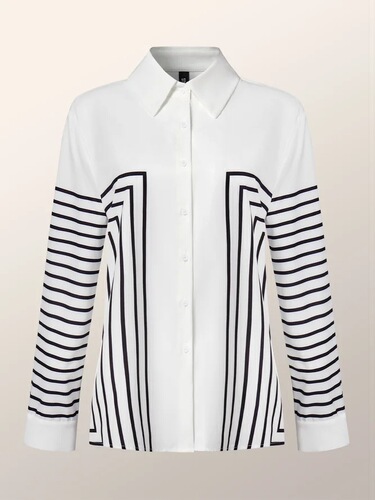 Women's Long Sleeve Loose Striped Shirt for Autumn, High-end and Charming, Slimming Double crepe silk top, Elegant women's blouse