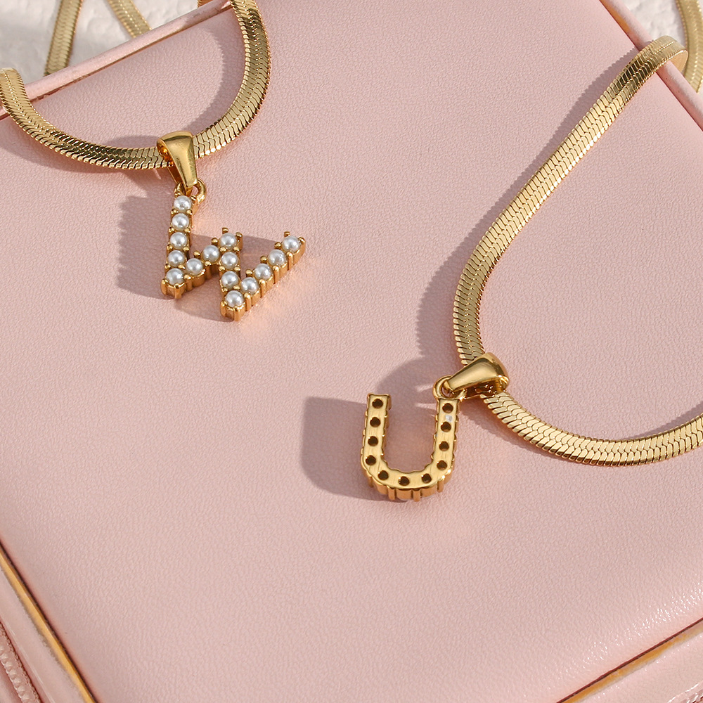 Lady Letter Stainless Steel Necklace Plating Artificial Pearls Stainless Steel Necklaces
