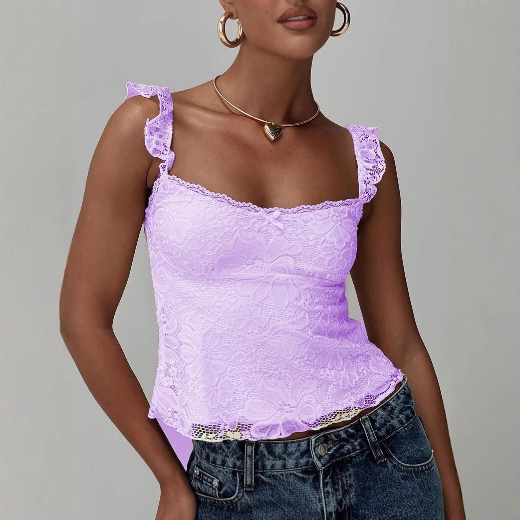 Nuovi arrivi Primavera/Estate, top sexy francese senza schienale con bordo in pizzo, abbigliamento alla moda da donna_voghion.com
