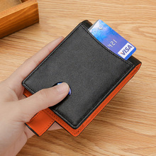 外贸真皮钱包男士短款wallet 皮带抽拉信用卡夹欧美金属美金钱夹