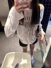 白色微透防晒罩衫女夏季薄款美式斜肩宽松慵懒风长袖百搭休闲上衣