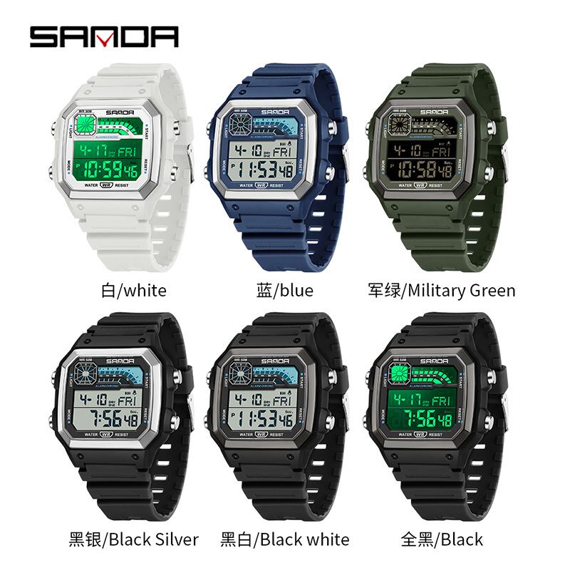 SANDA SANDA reloj electrónico nocturna deportivo impermeable hombre cuadrado nocturna clásica cronógrafo reloj de estudiantes 6196