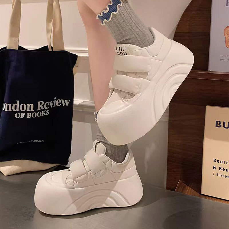Height-Increasing Versatile White Shoes Round-Toe Thick-Soled Large-Toe Shoes for Women 2025 Autumn Velcro Casual Shoes Ugly Cute Sneakers Height-Increasing Versatile White Shoes Round-Toe Thick-Soled Large-Toe Shoes for Women 2025 Autumn Velcro Casual Shoes Ugly Cute Sneakers