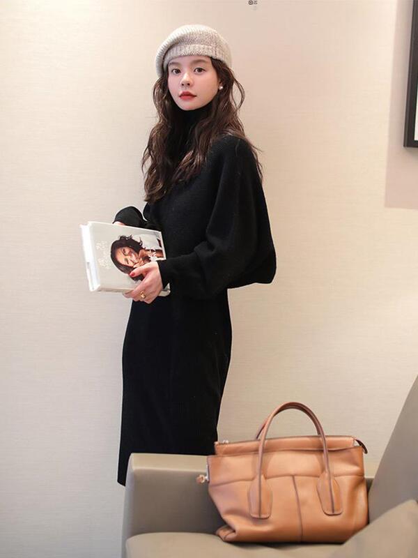 Elegant Online Wool Suit Combo Knitted Two-Piece Dress Women Loose Lazy Turtleneck Sweater