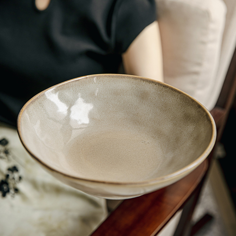 Bowls de 7.5 pulgadas irregulares de fideos de cerámica vintage, tazón de verduras frías, tazón de ensalada de exportación transfronteriza