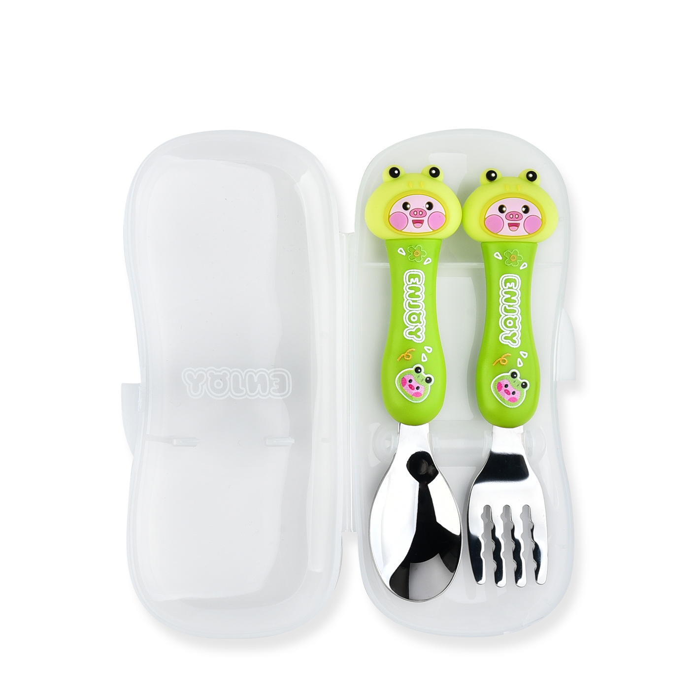 Animal encantador portátil para llevar estudiantes cucharas de comidas dormitorios escolares cucharas de cubierta de cubierta set