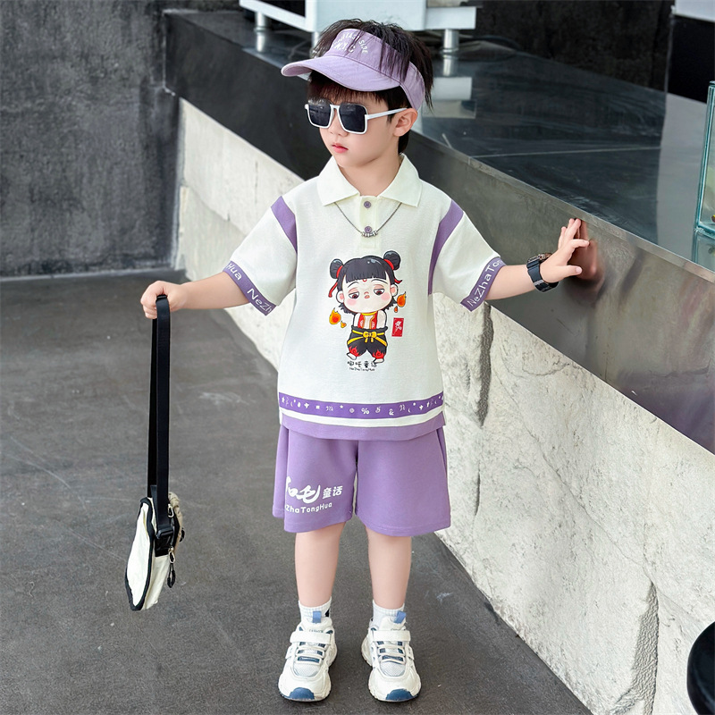 7311 ropa Nezha para niños traje de verano de dibujos animados para niños 2025 nuevos pantalones cortos de manga corta ropa de verano de moda para bebés