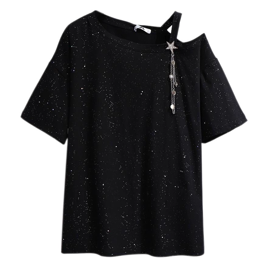 Деформация стратегия женская толстая миллиметровая летняя блестящая яркая футболка