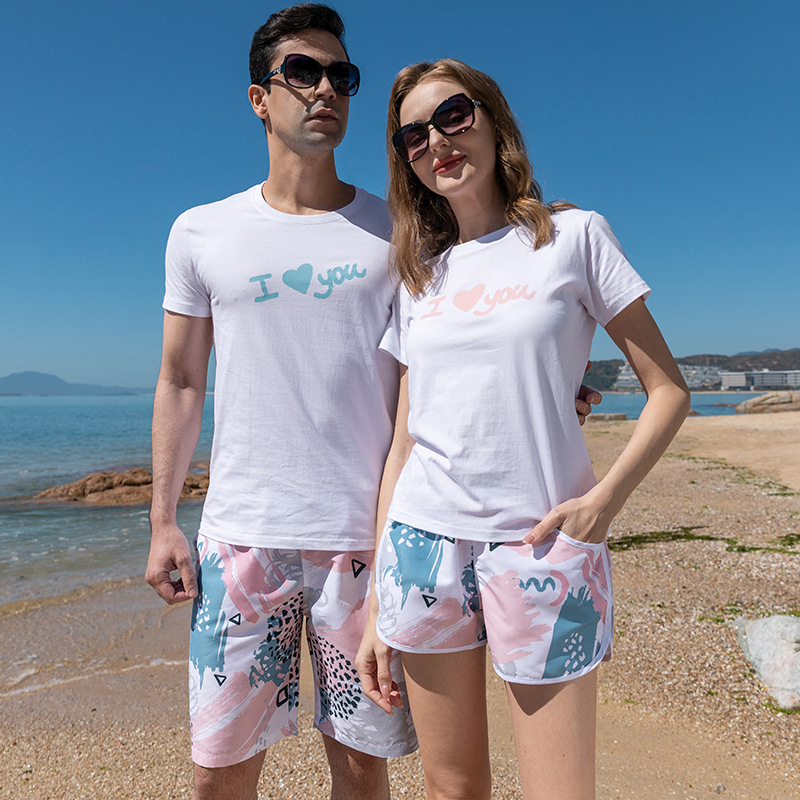 Pantalones de playa versión suelta de cinco puntos para hombres parque acuático bañador de aguas termales pareja vacaciones en el mar surf pantalones cortos de mujer de secado rápido